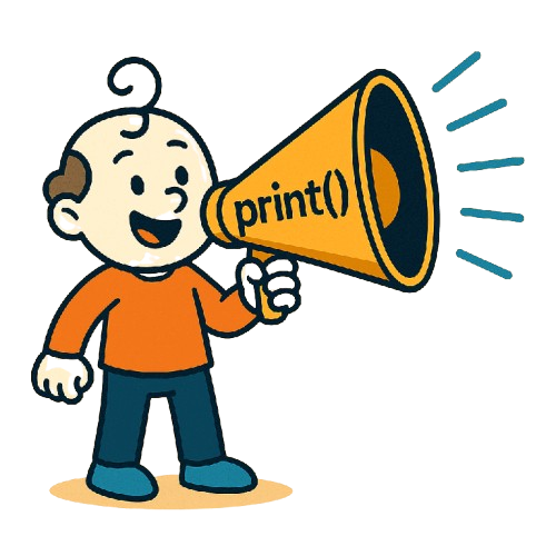 شخصية كرتونية مع مكبر صوت يمثل أمر الطباعة